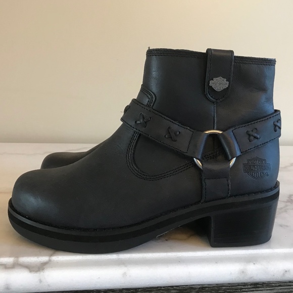 HARLEY DAVIDSON BLACK LEATHER ANKLE BOOTS - Picture 8 of 16